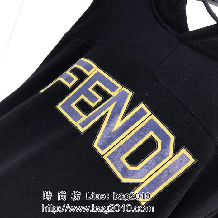 FENDI芬迪 18FW秋冬官網新款 黑色帽衫 純棉薄款 黃色LOGO帽衫 情侶款 ydi1926